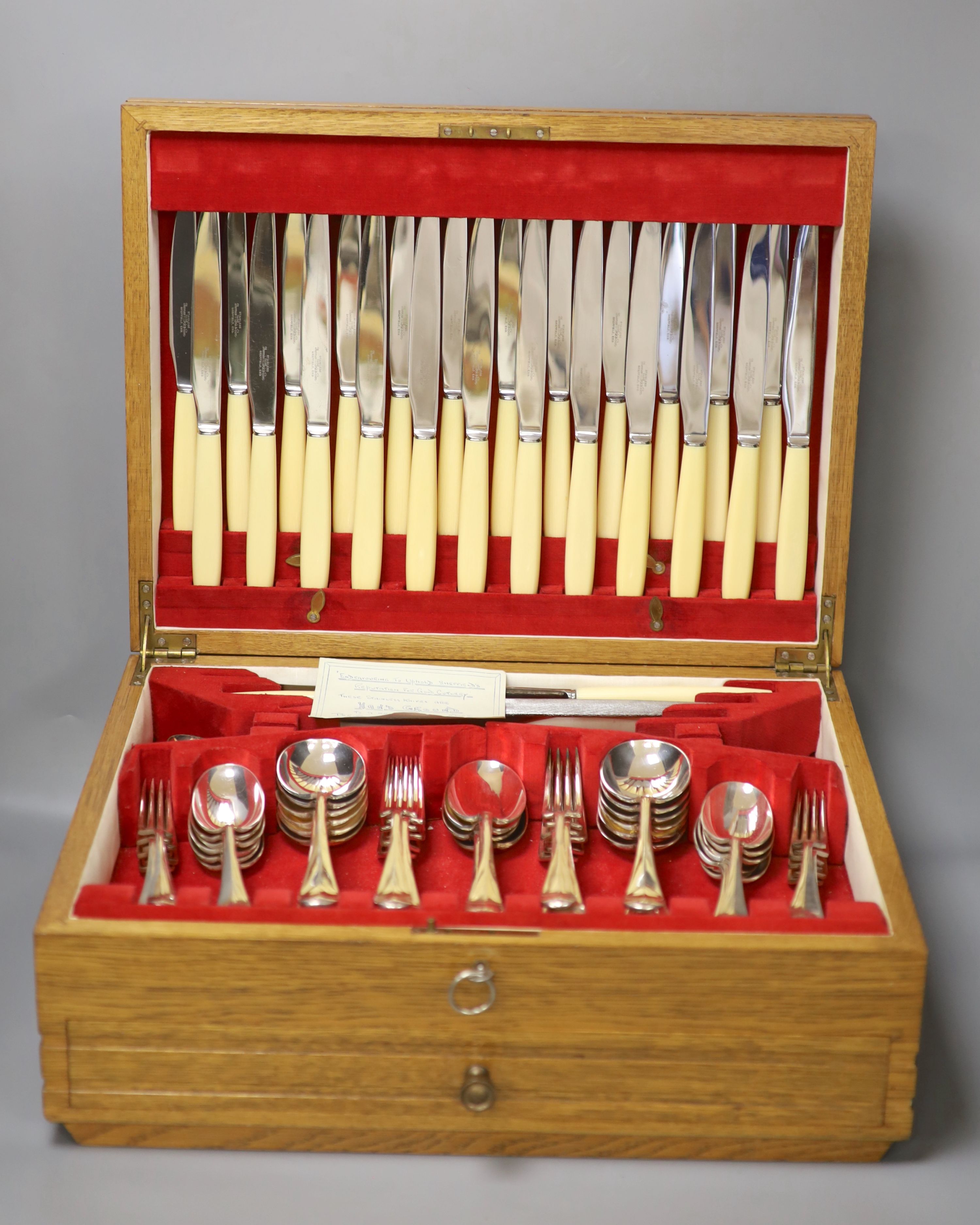 A canteen of silver plated cutlery (one piece missing)